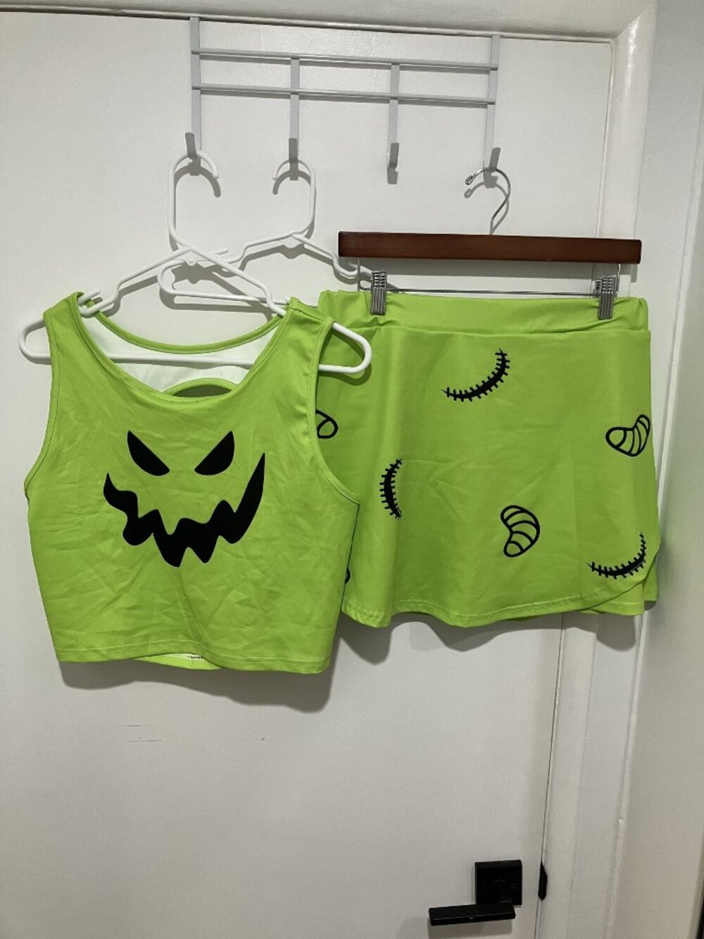 Women's Oogie Boogie 2-Piece Crop Top & Skirt Set Neon Green Size XL